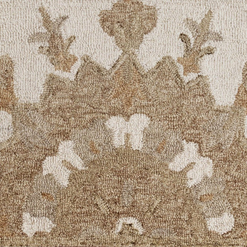 2' X 4' Tan and Beige Wool Medallion Hand Woven Half Circle Area Rug